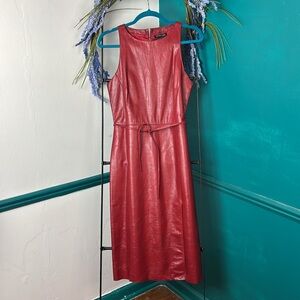 Size 6 Kenneth Cole Red 100% Leather Dress